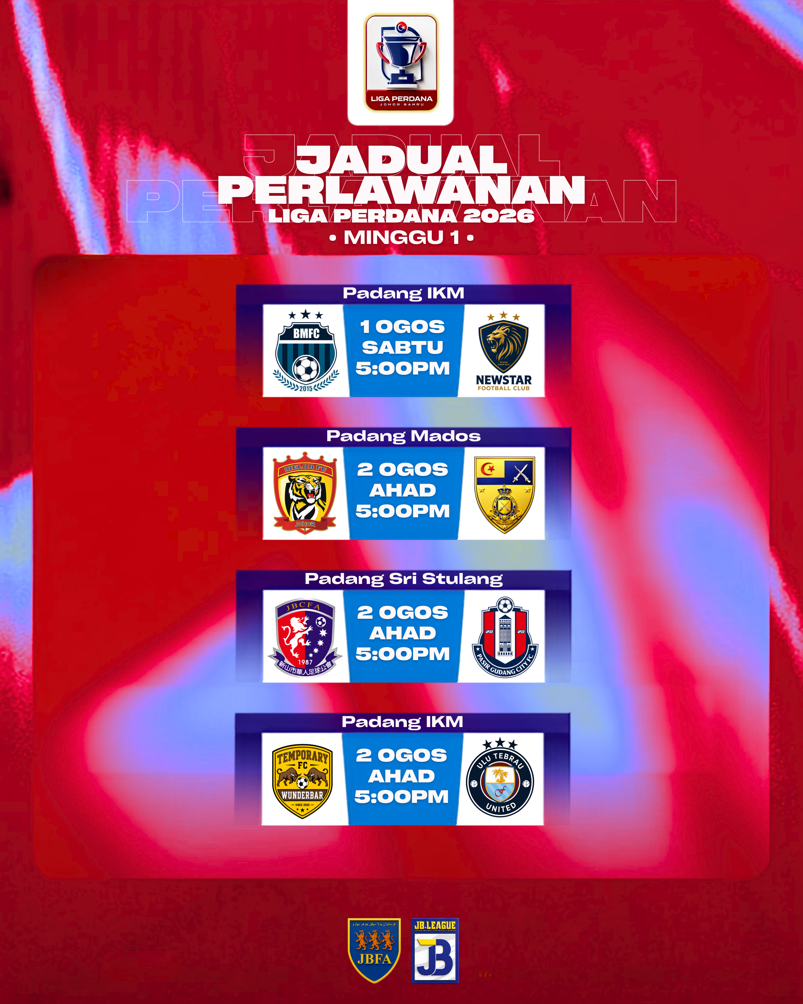 JADUAL PERLAWANAN LIGA PERDANA JBFA