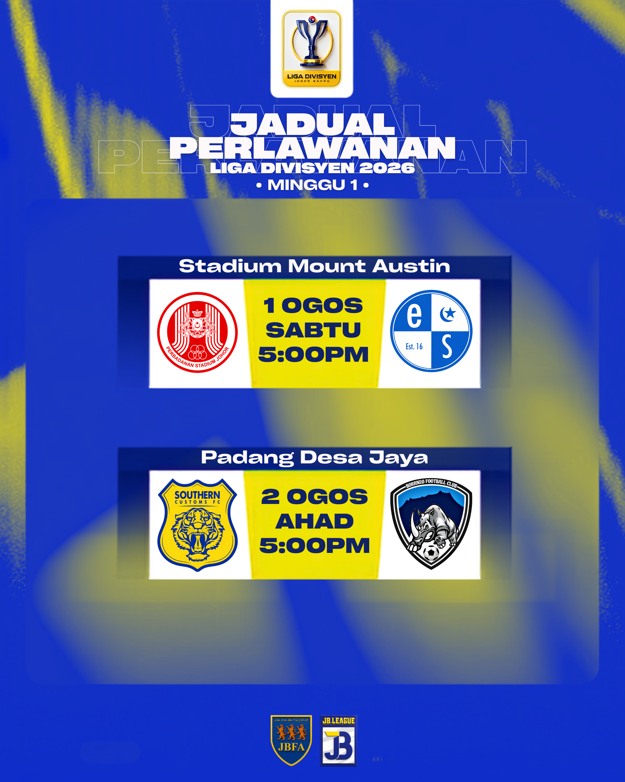 JADUAL PERLAWANAN LIGA DIVISYEN JBFA