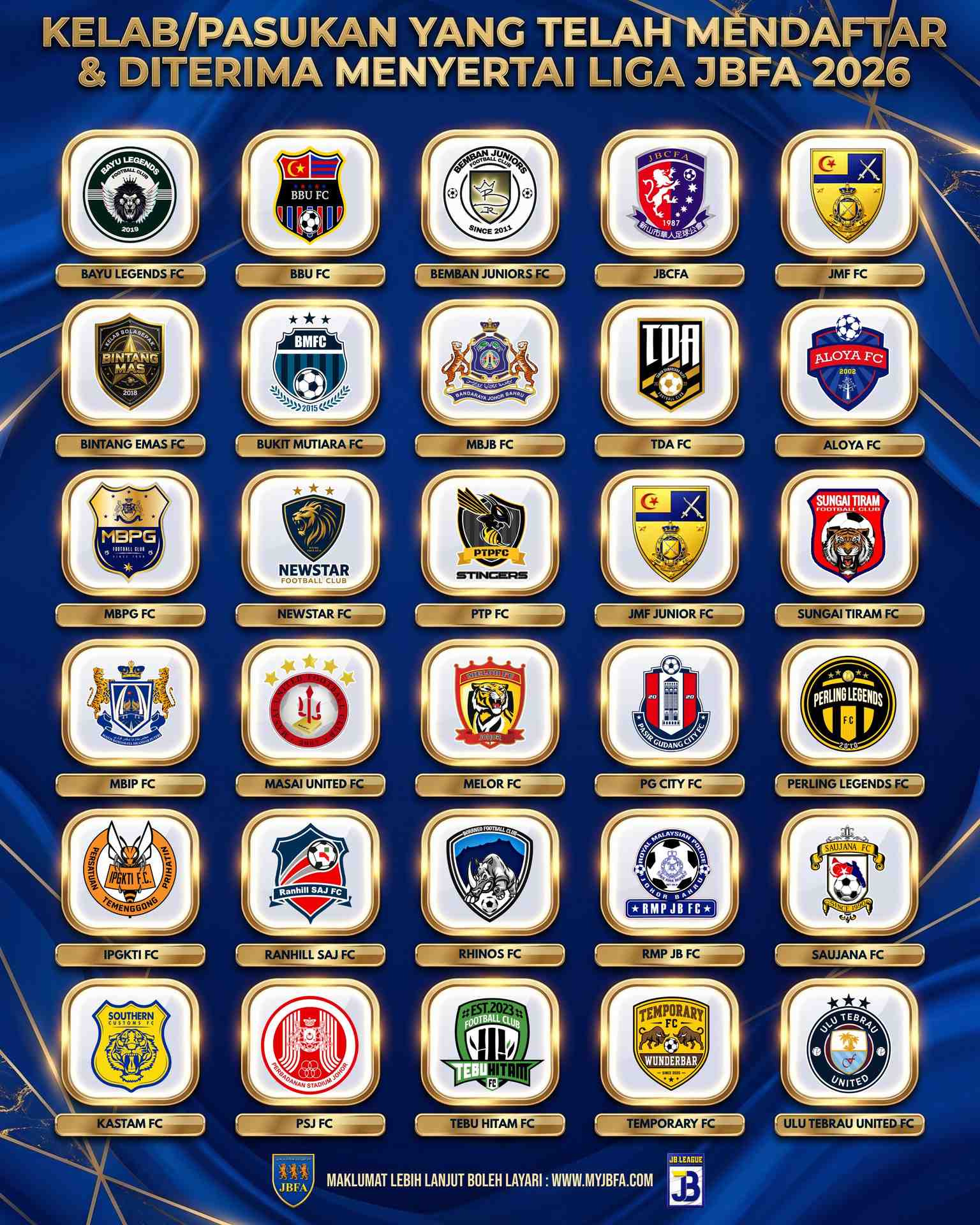 Tahniah Kepada 30 Pasukan Liga JBFA 2026!